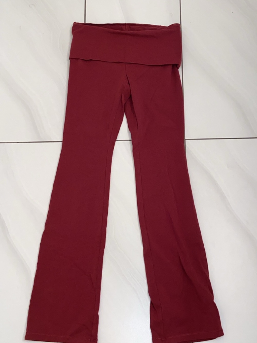 Aritzia Burgundy Fold-Over Waist Flare Pants